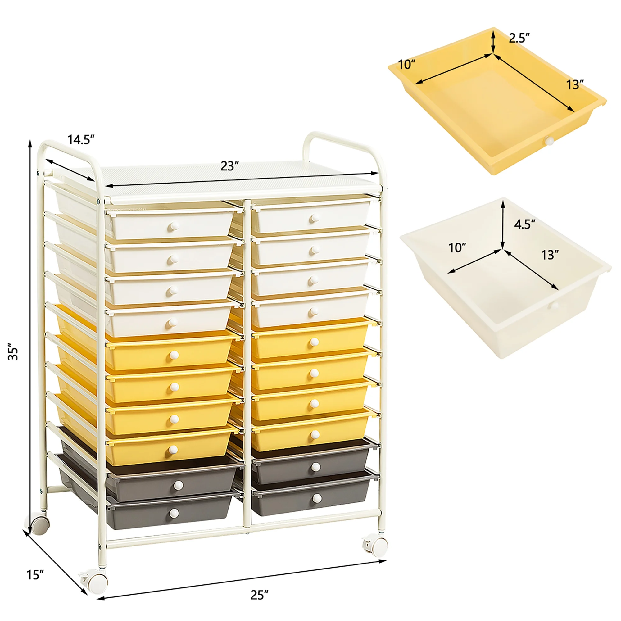 Costway 20 Drawer Rolling Storage Cart Tools Scrapbook Paper Office School Organizer Yellow - Image 4