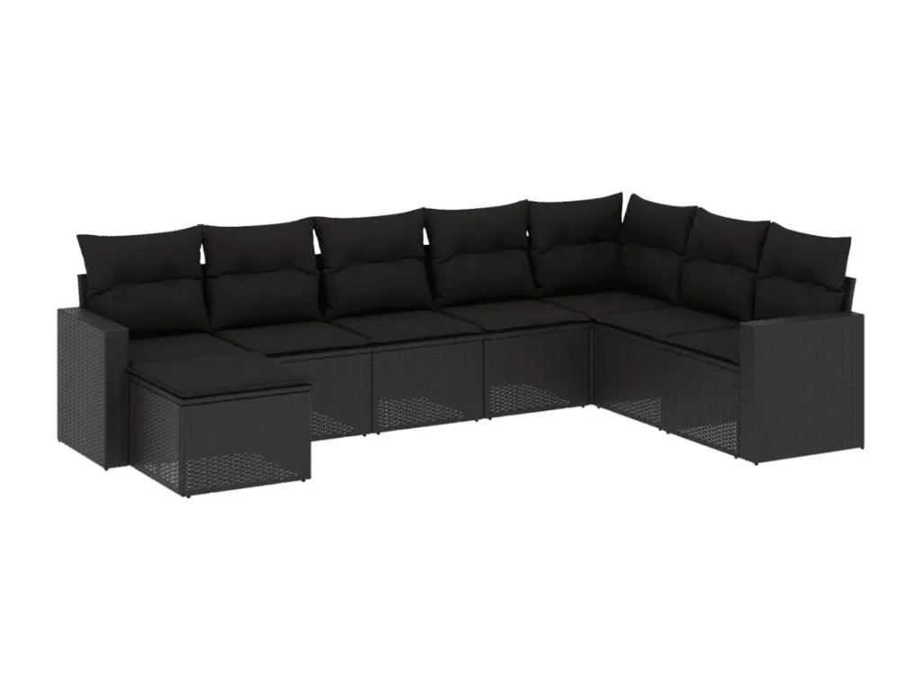 Set de sofás de jardín 8 piezas y cojines ratán sintético negro 38852sqki