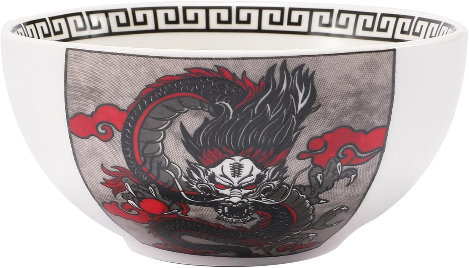 Hagary Dragon Ceramic Bowls Japanese Korean Soup Bowl Pasta Salad Dessert Serving Bowls Housewarming Wedding Gifts Designed in Korea (With Chopsticks) (Black, 20 oz - 1pc)