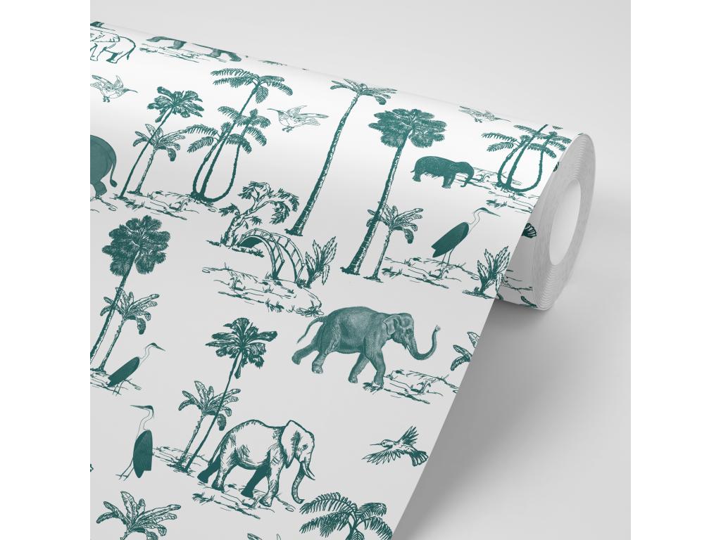 Papel pintado Elephant Toile Laocacasas y verde 135x300 cm