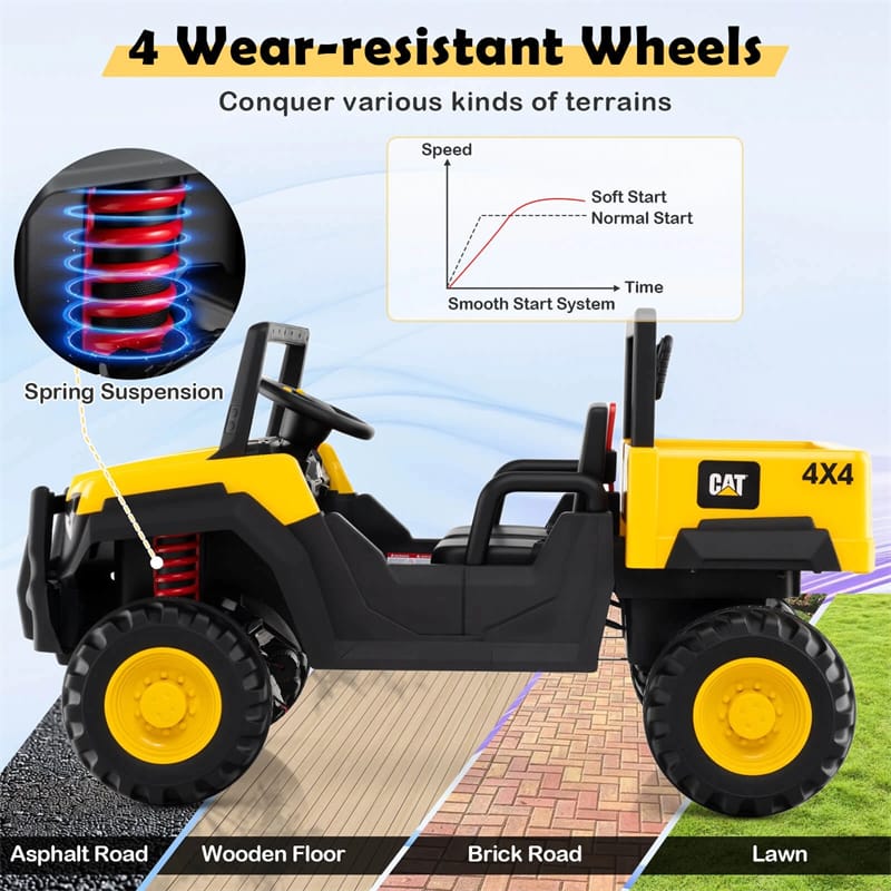 Eletriclife 24V Licensed Caterpillar Ride on Dump Truck 2-Seater Kids UTV Car with Remote Control & Dump Bed
