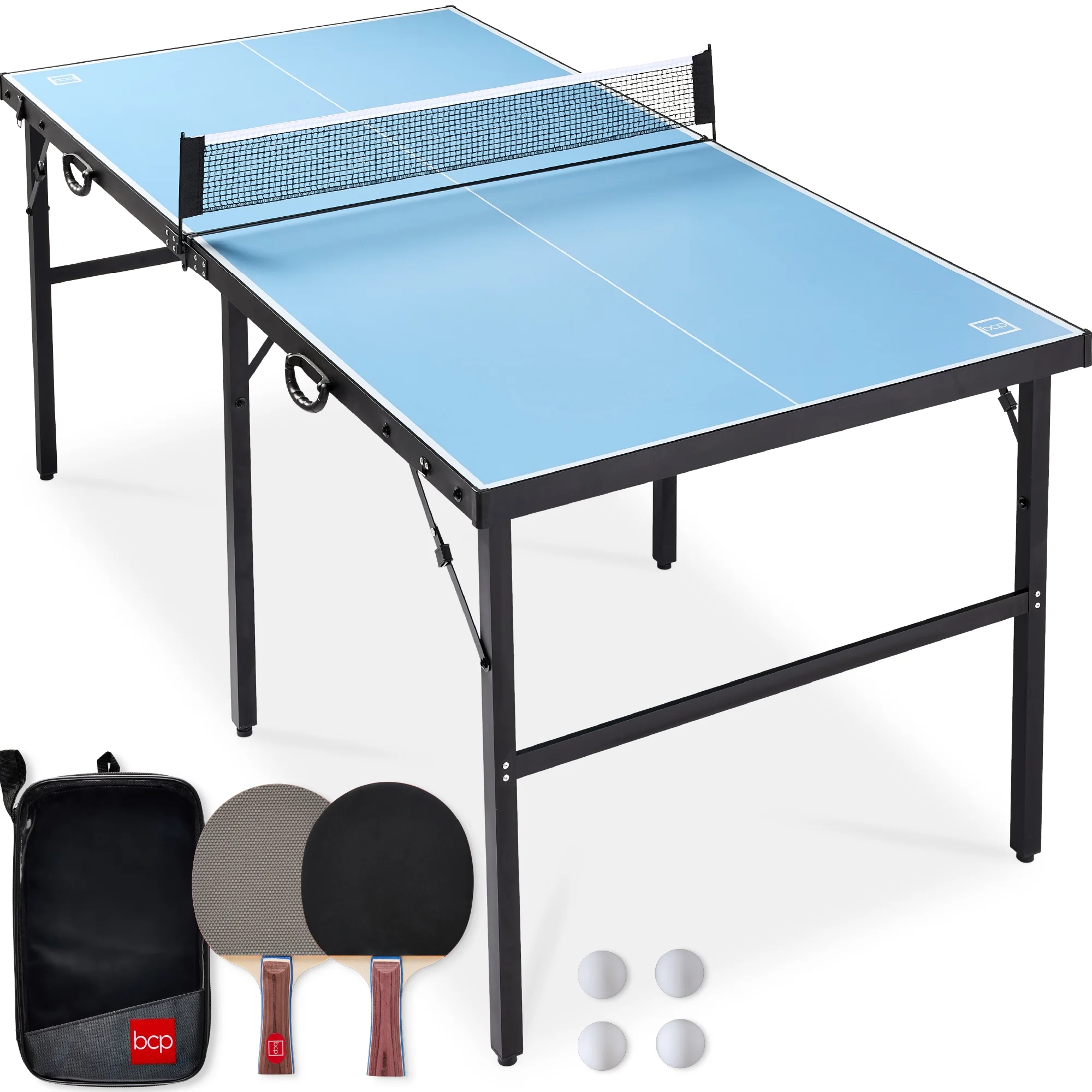 Best Choice Products 6x3ft Portable Ping Pong Table Game Set, Folding Table Tennis w/ 2 Paddles, Balls - Blue - Image 26