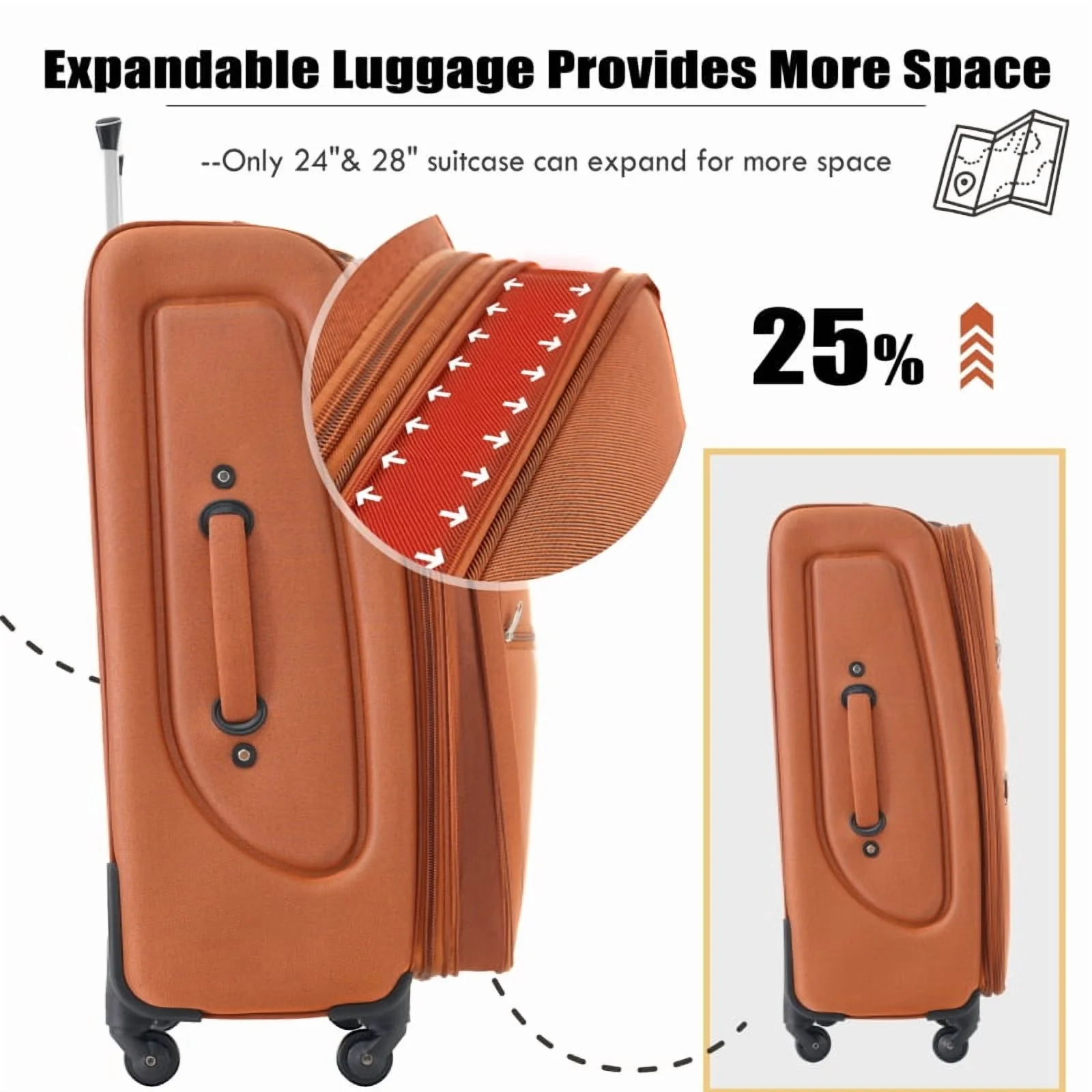 Softside Luggage Expandable 3 Piece Set Suitcase Upright Spinner Softshell Lightweight Luggage Travel Set - Image 45