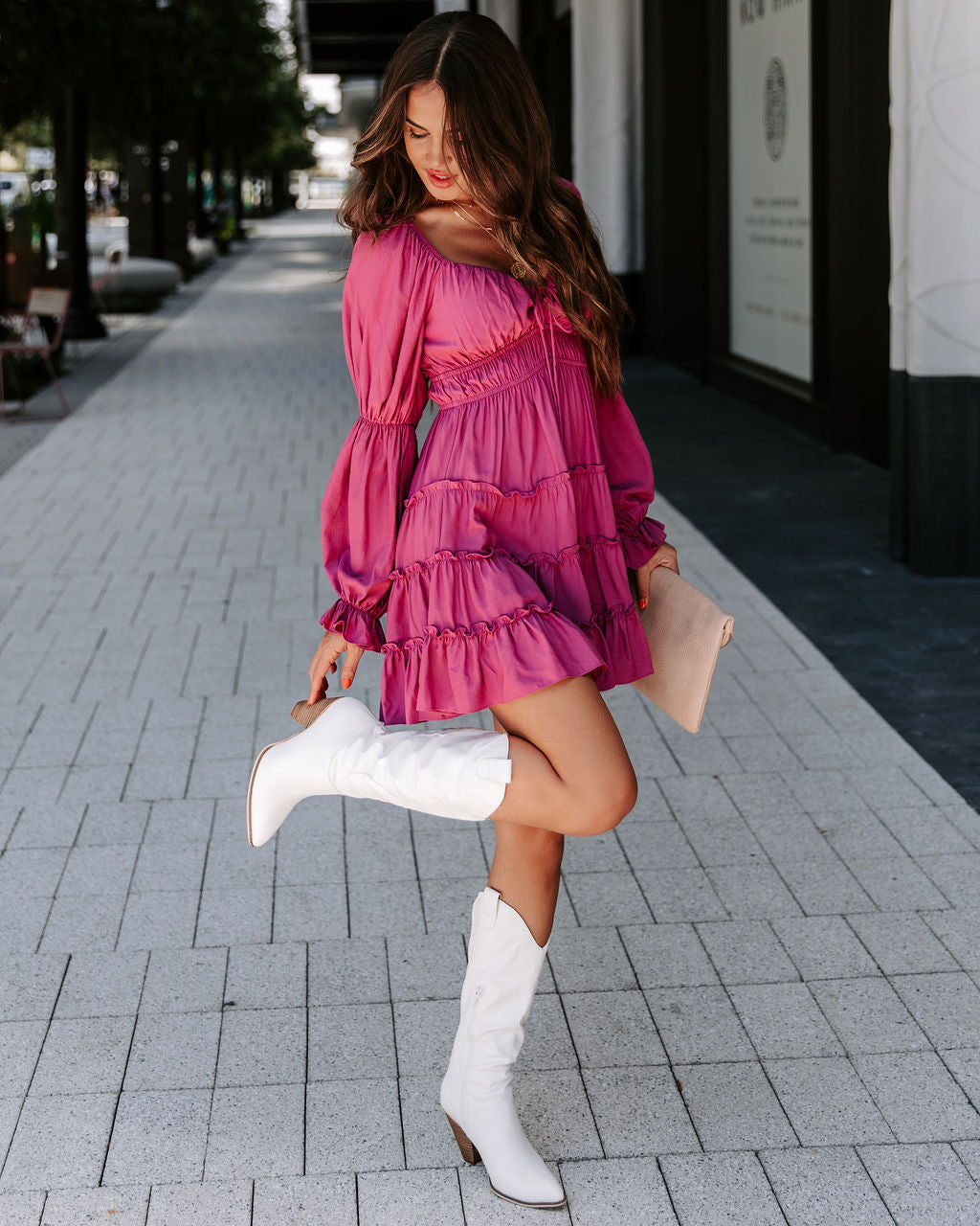 Unrequited Romance Tiered Front Tie Mini Dress - Plum - Se7enfashion