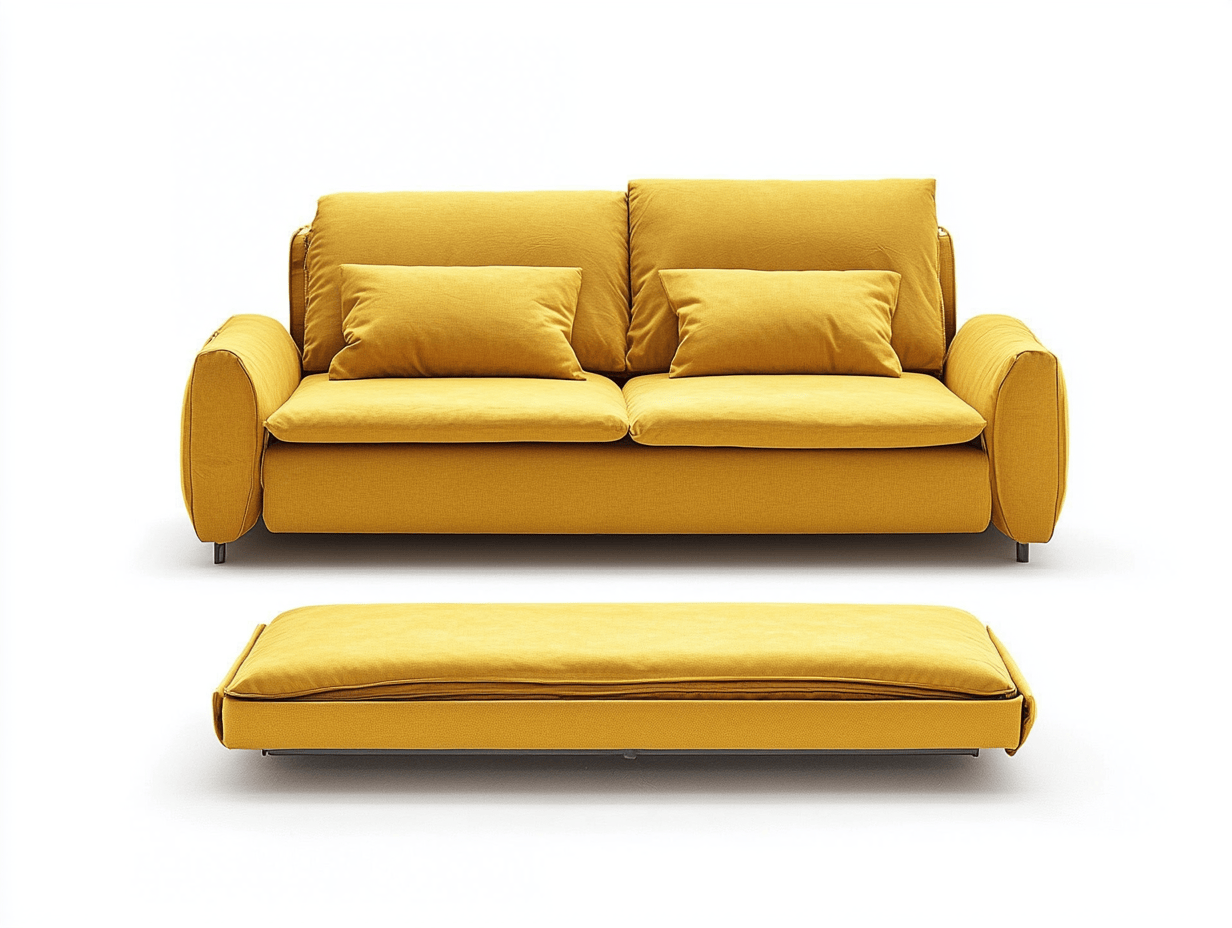 Sofá amarillo de algodón 200x90x85 cm con reposapiés 180x70x40 cm y estructura de acero