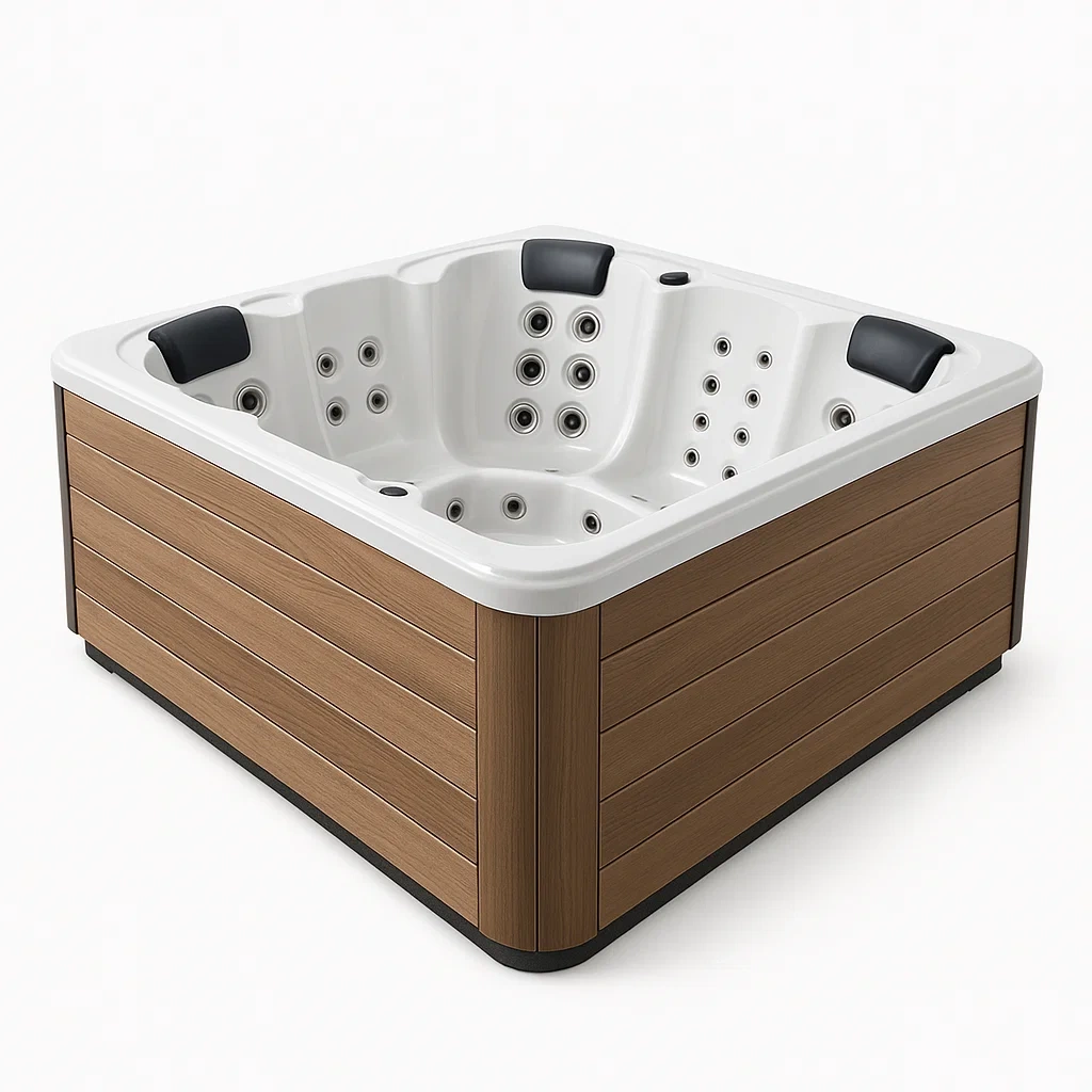 Spas rígidos, 200x200x80 cm, 3 personas, cuadrado, blanco/madera RrlCiyS382cn