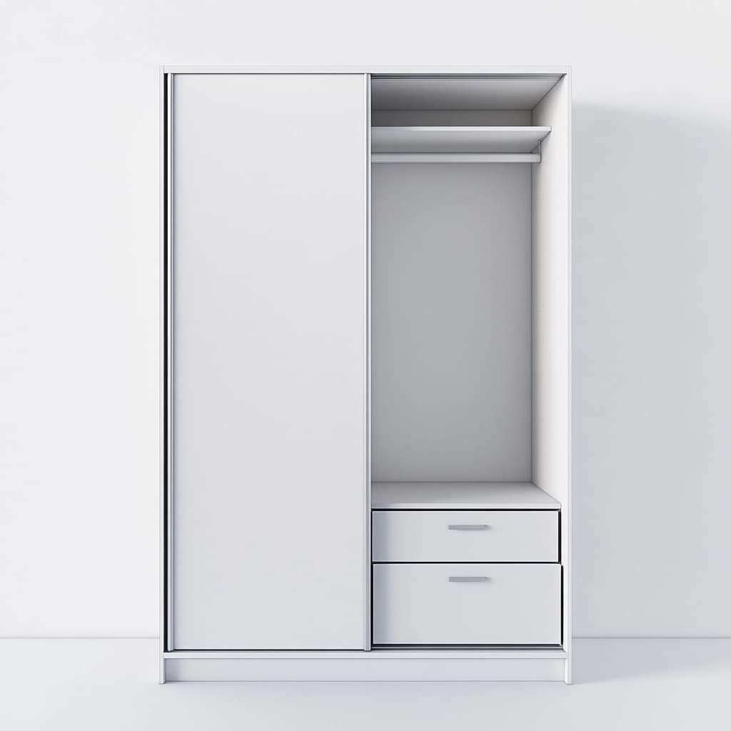 Armario moderno de dormitorio con puertas correderas blanco madera funcional con cajones y barra para colgar 180x100x50 cm armario de almacenamiento