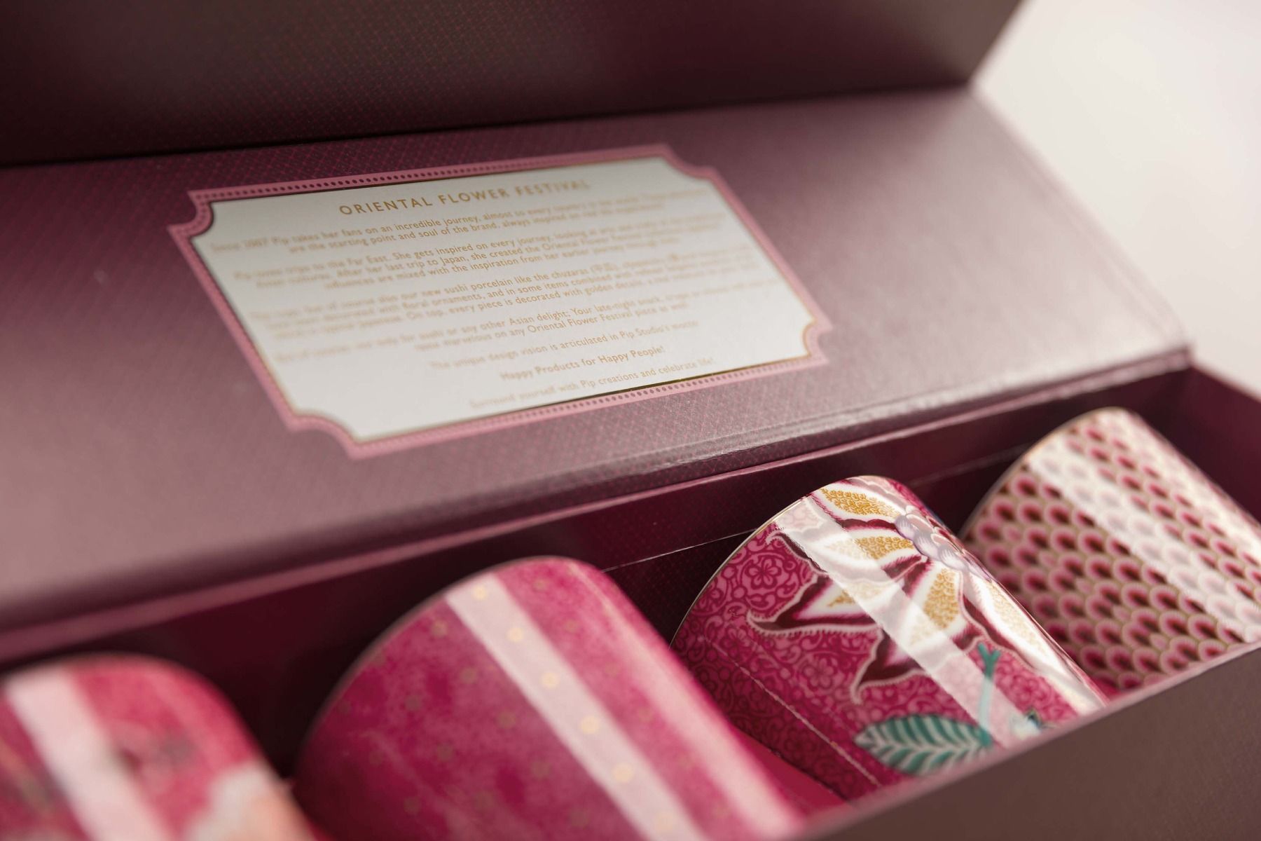 Giftset Mugs without Ear Oriental Flower Festival Dark Pink 230ml