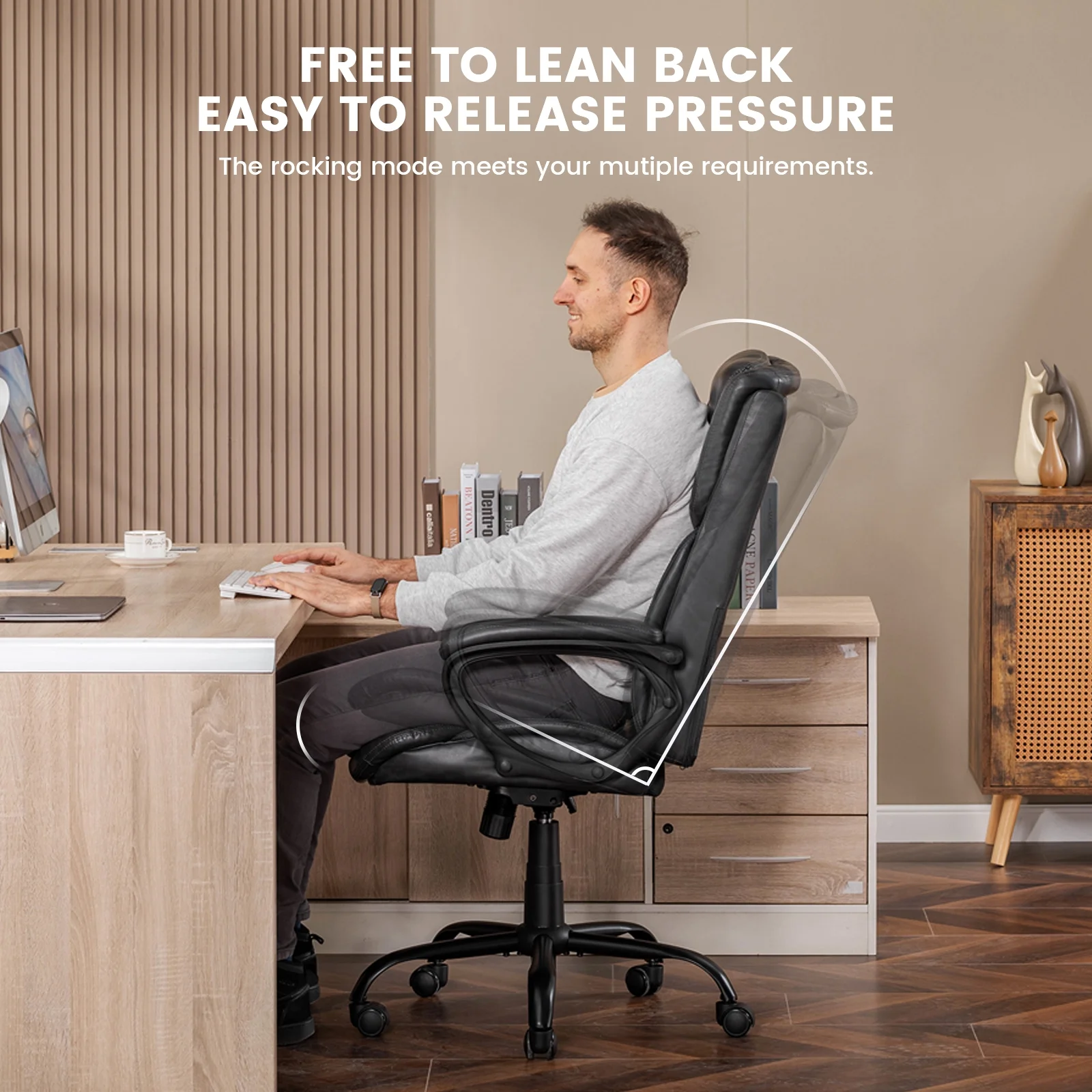 Mainstays Executive Ergonomic High Back Leather Home Office Desk Chair, Black - Image 39