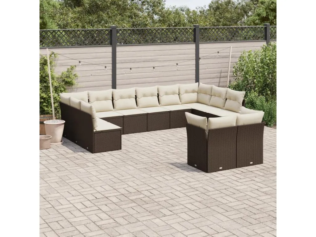 Set de sofás de jardín y cojines 12 pzas ratán sintético marrón