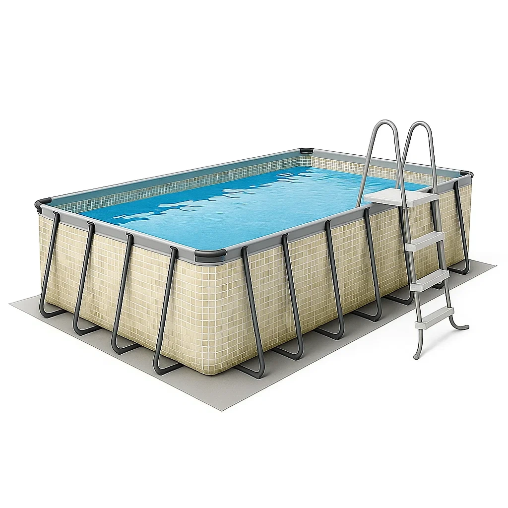 Piscina tubular rectangular 700x355x125 cm, color beige, con filtro y escalera IEKSalm173EZ