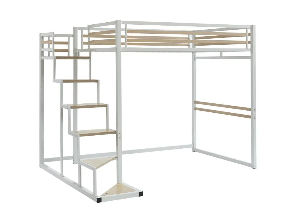Cama alta 140 x 200 cm - metal y MDF - blanco + colchón - Cosinor xka1810509