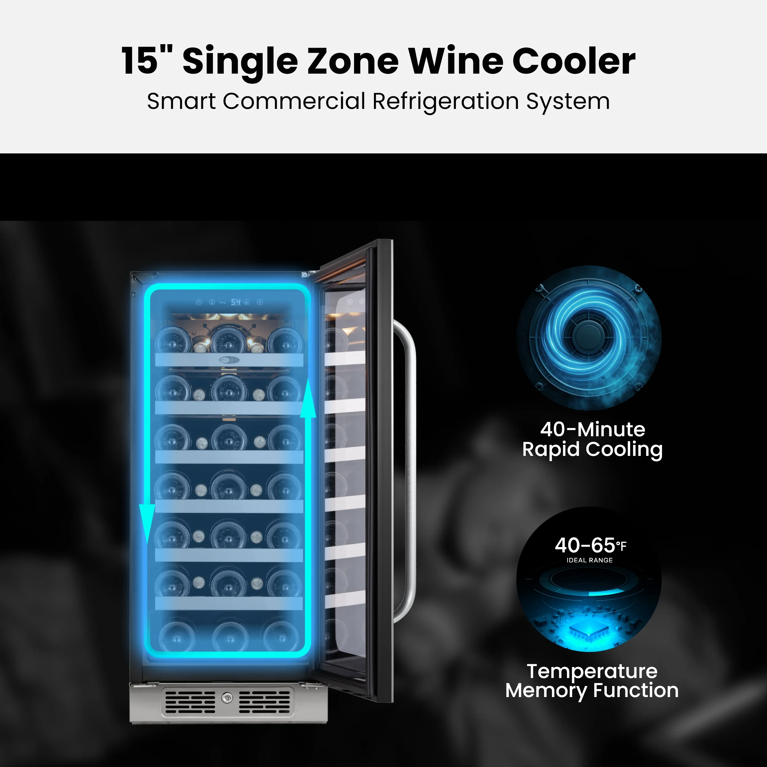 Whynter 15 Inch Wine Fridge Cooler - 33 Bottles Wine Fridge with Glass Door, Small Wine Refrigerator with 3 LED Light Built-in for Home Bar Kitchen - Image 4