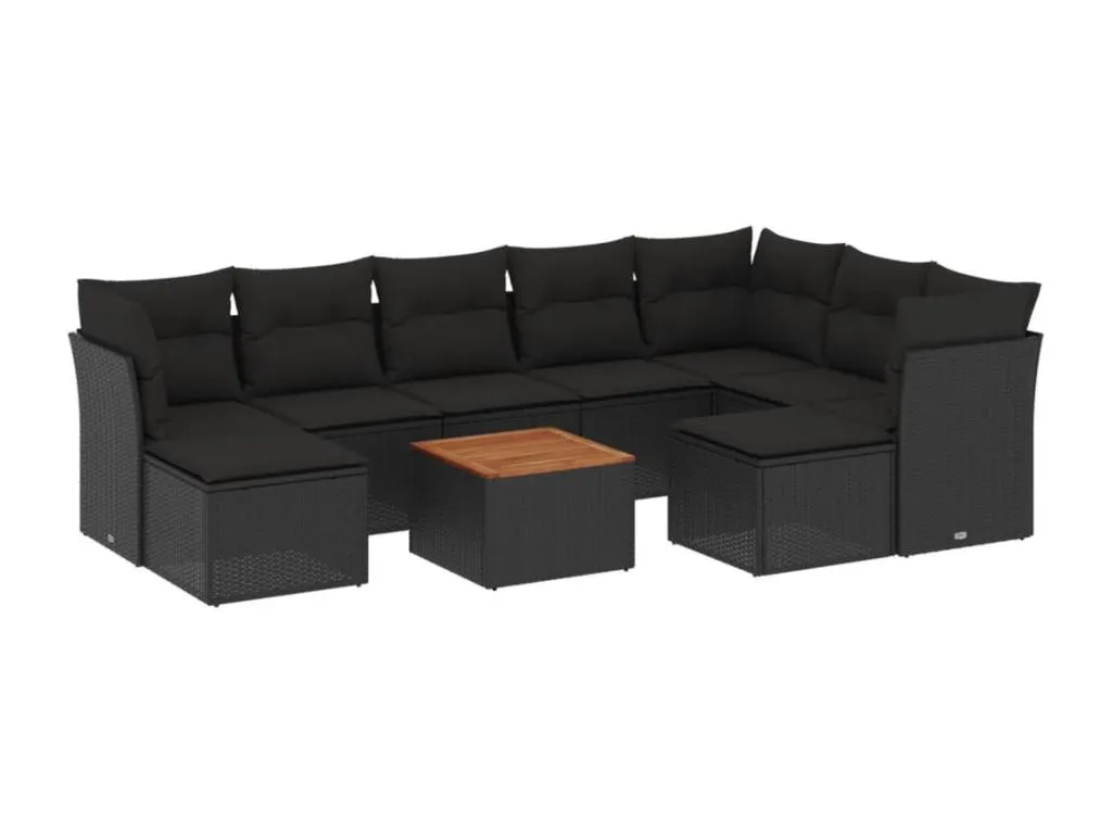 Set de sofás de jardín 10 pzas cojines ratán sintético negro NRHZ25572