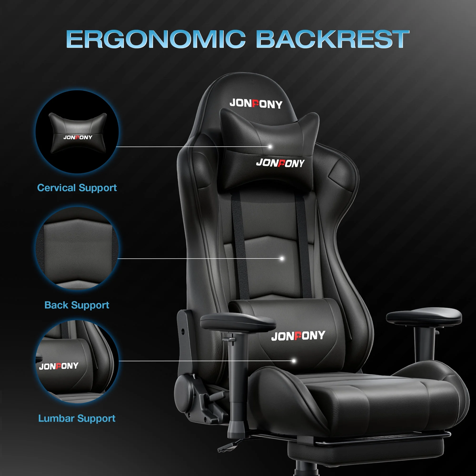 JONPONY Big and Tall 500LBS Gaming Chair, Ergonomic Design, Gamer Chair PU Leather with Footrest and Lumbar Support, High Back Office Chair Support 8 Hours Long Sitting,Red Computer Chair,Red - Image 77