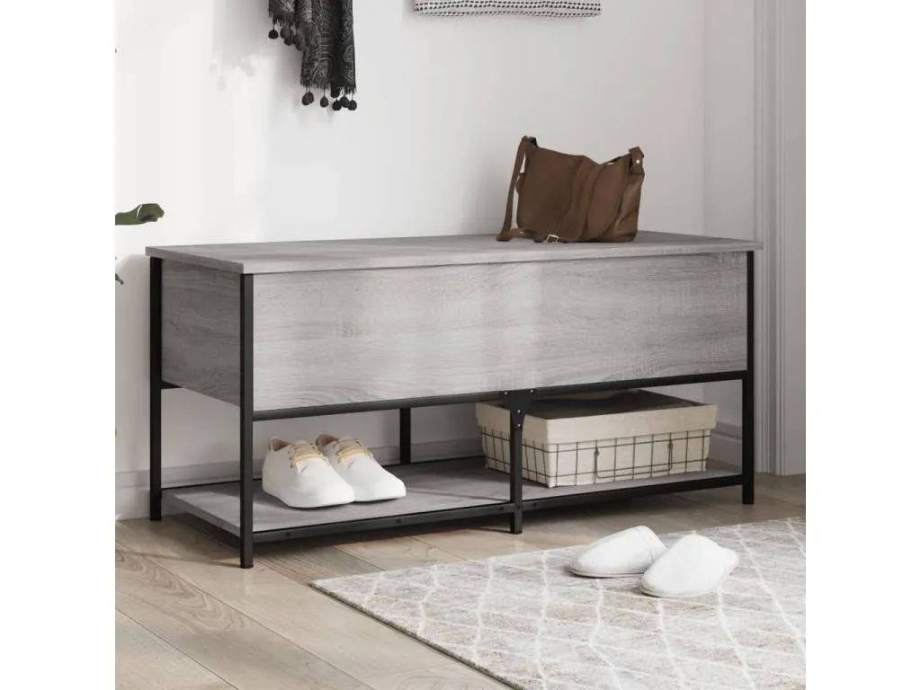 Banco de almacenaje madera contrachapada gris Nidovia 100x42,5x47 cm fwz3624899