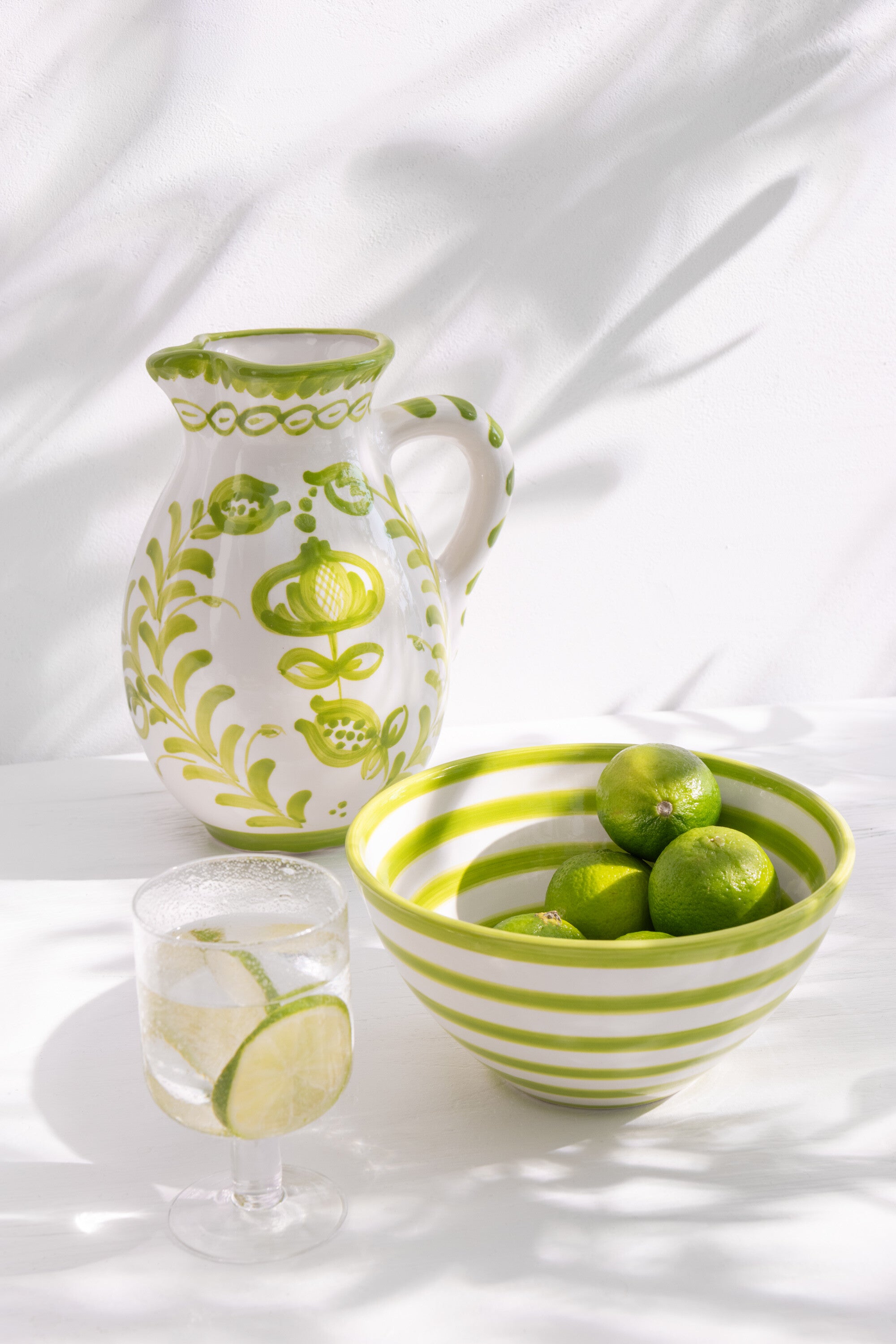 J-Line kom Granada Stripes High - keramiek - wit groen - med