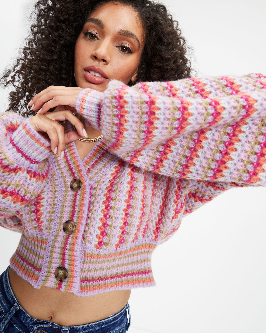 Tunnel Vision Striped Knit Balloon Sleeve Cardigan - Se7enfashion