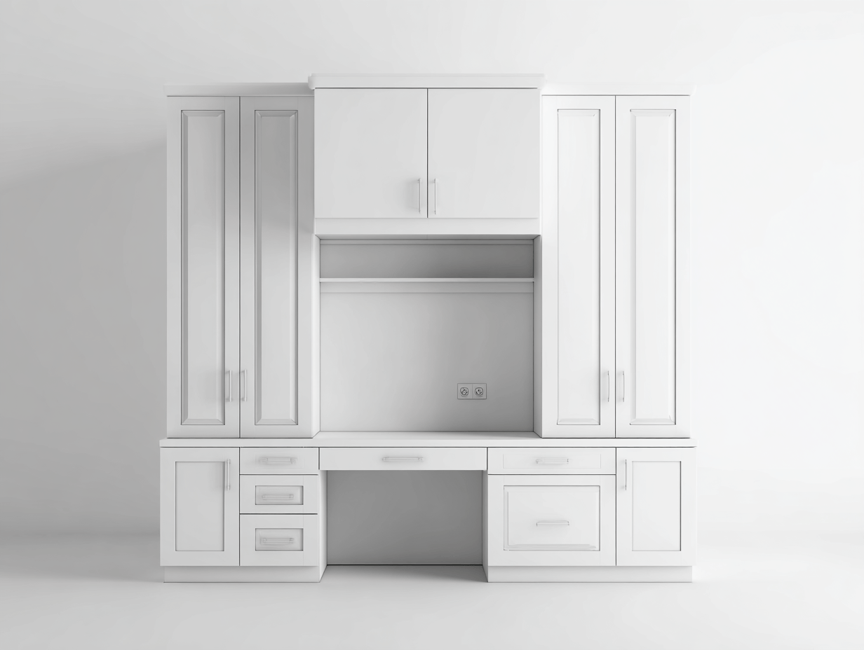 Armario de oficina con escritorio integrado 300×60×220 cm – blanco – madera – estilo moderno