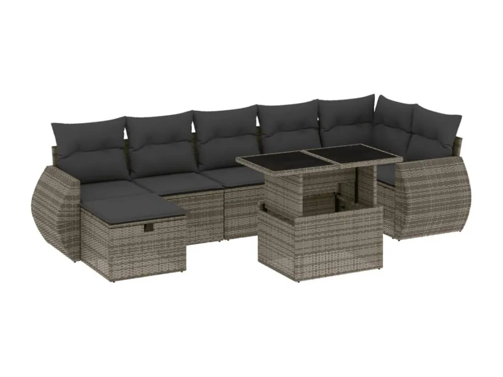 Set de sofás de jardín y cojines 8 piezas ratán sintético gris 66936gnsd