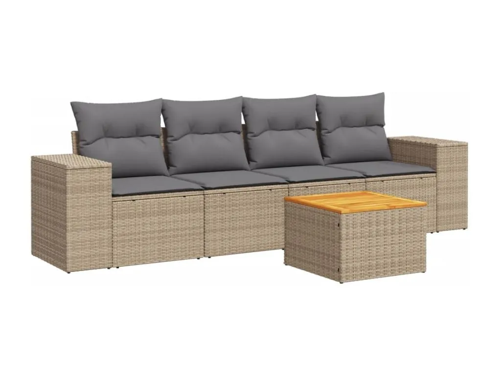 Juego de sofás jardín con cojines 5 pzas ratán sintético beige nmtg68952