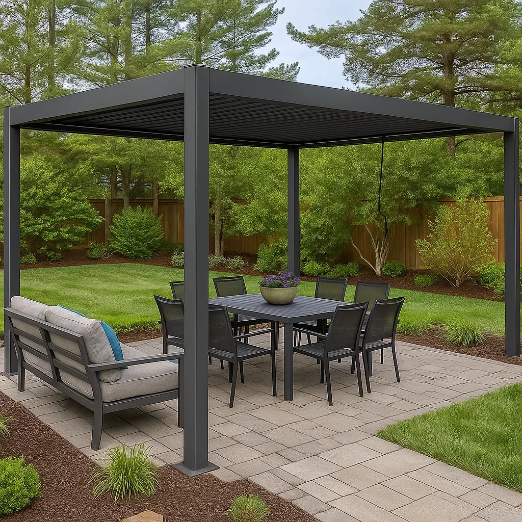 Pérgola bioclimática de aluminio autoportante con lamas orientables,12 m²,antracita - IxvmrLA235vx