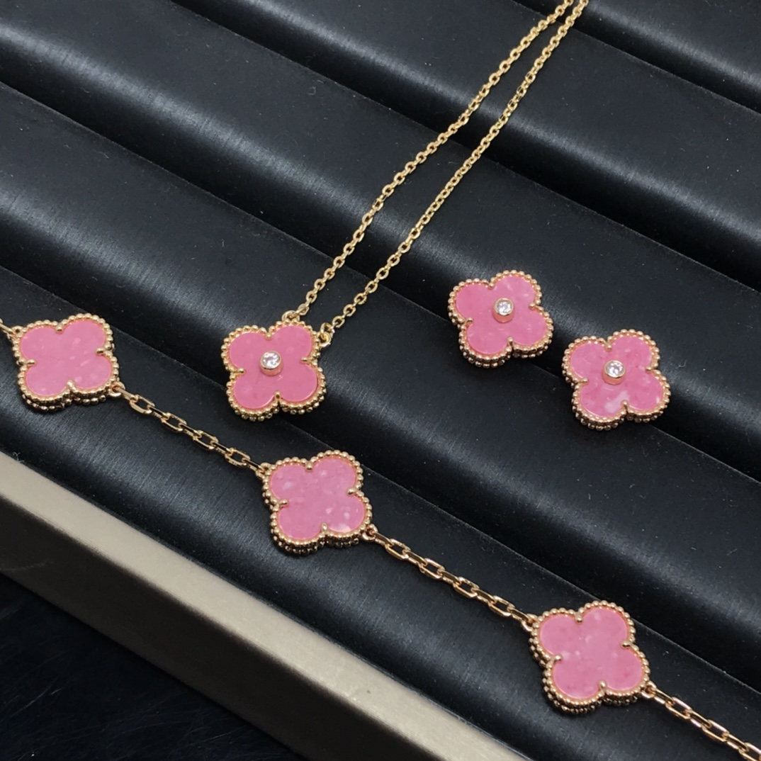 VCA Pink Vintage Alhambra Earrings Bracelet Necklace - Original Replica Club