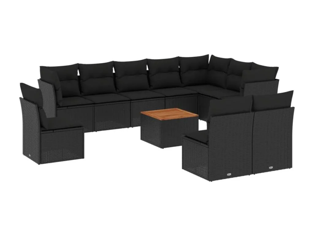 Set de sofás de jardín 11 pzas y cojines ratán sintético negro 26698kxxj