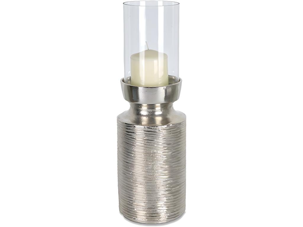 Candelero de aluminio plateado y cristal de 29cm frank