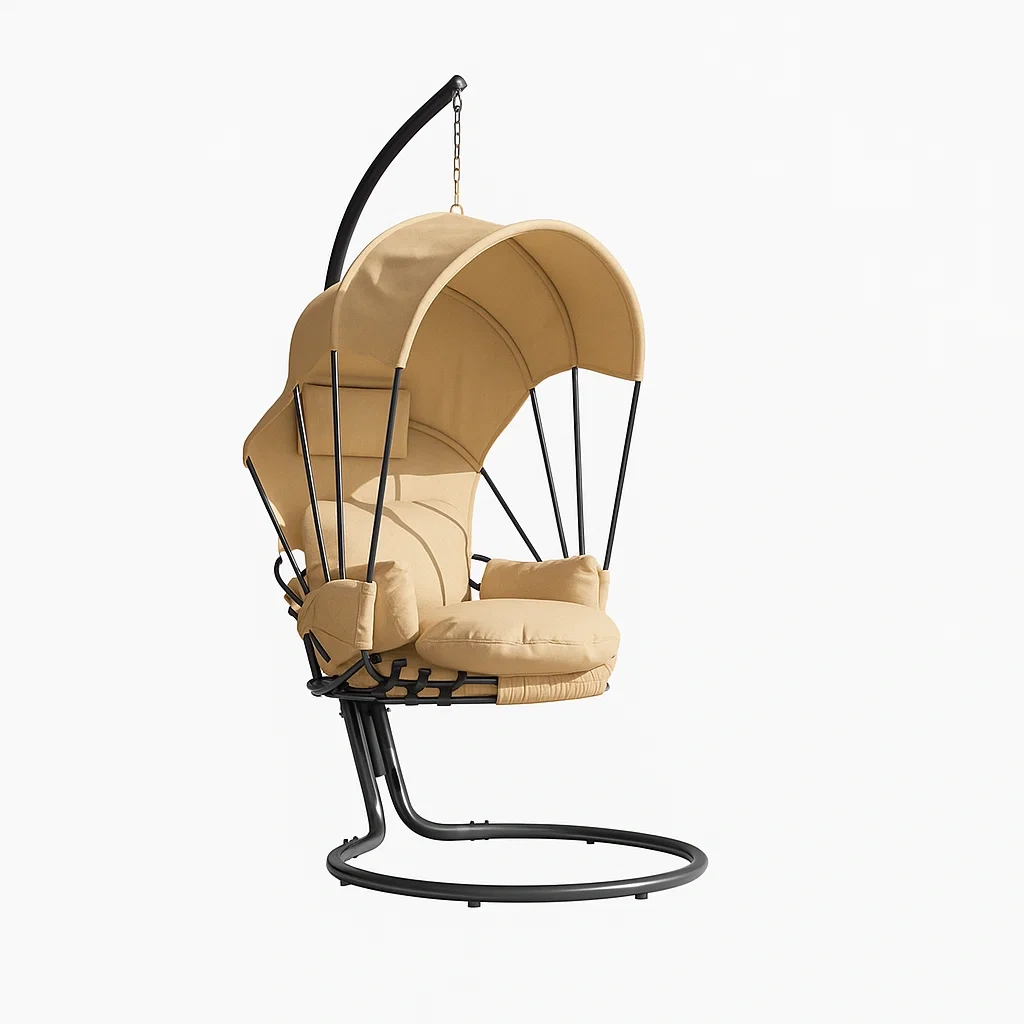 Sillón colgante de 1 plaza con dosel y estructura metálica negra - MslNVZL254GQ