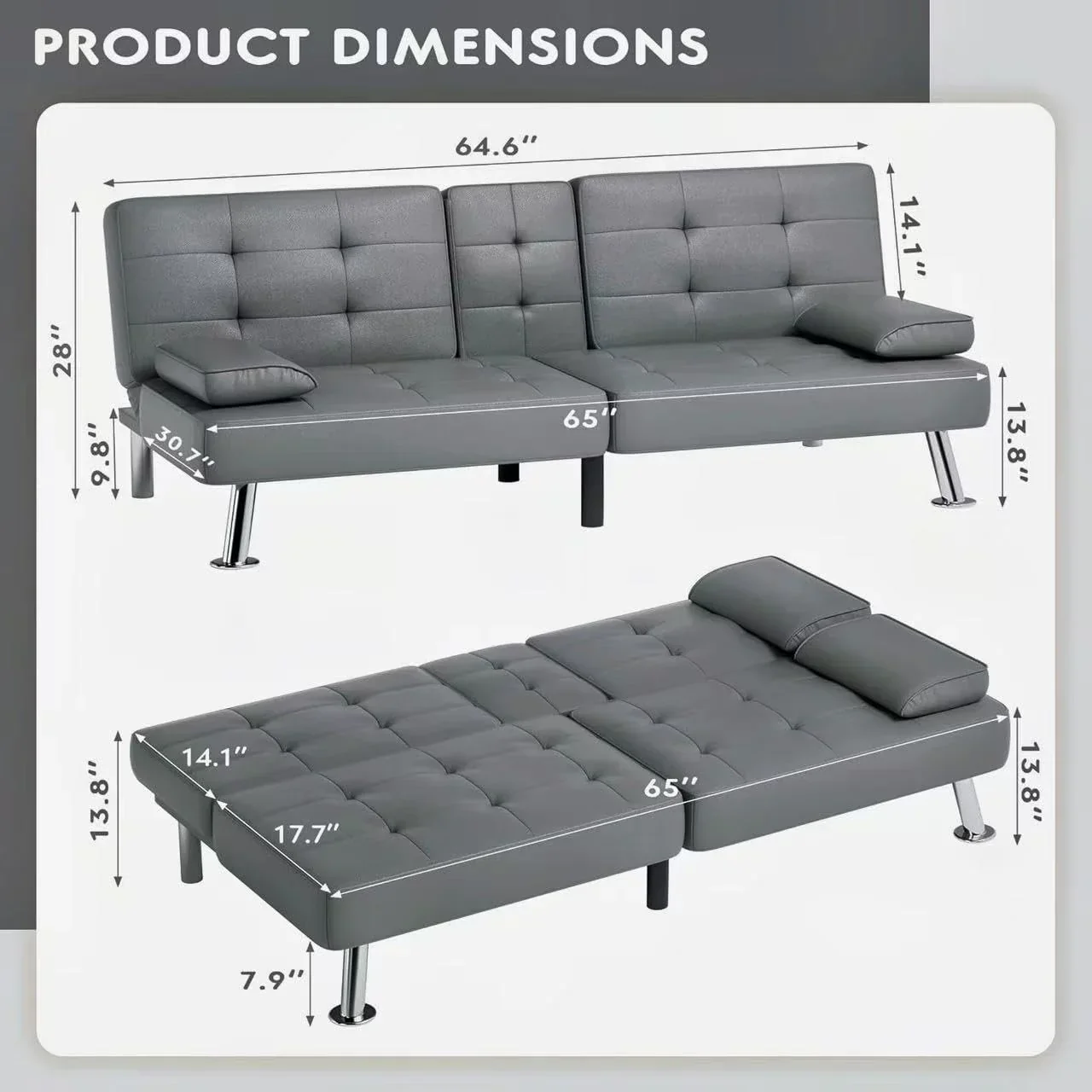 Homall Futon Sofa Bed Leather Futon Couch with Armrests Adjustable Recliner Sleeper Sofa Bed