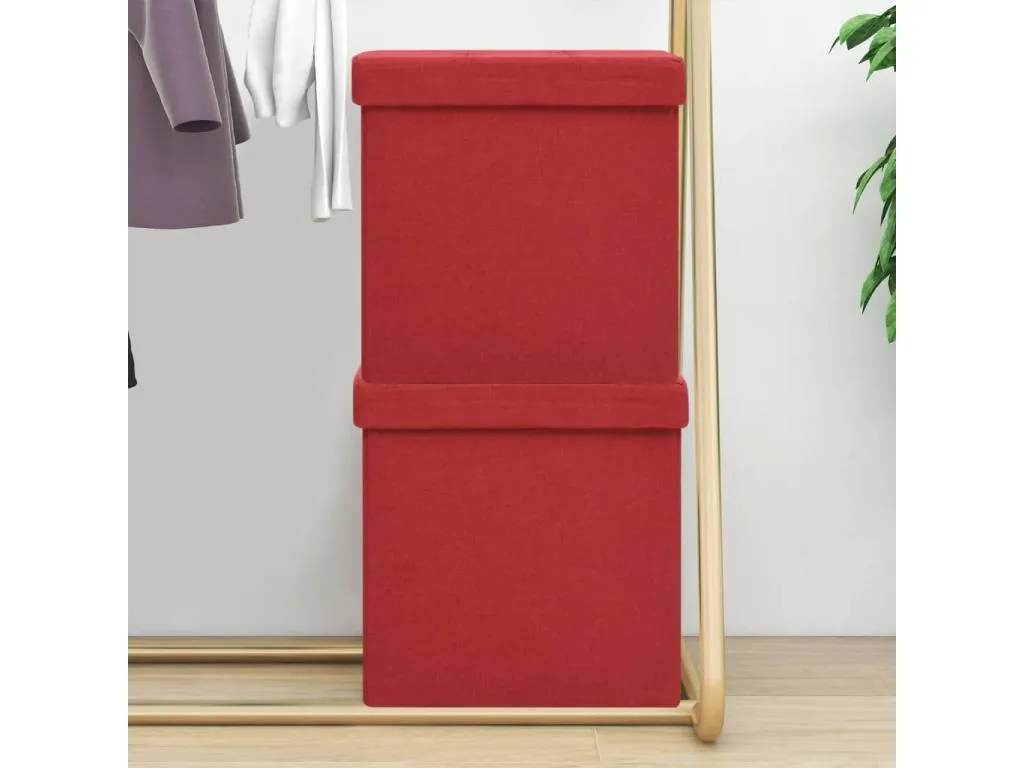 Taburete de almacenaje plegable 2 uds lino sintético rojo vino muq2873269