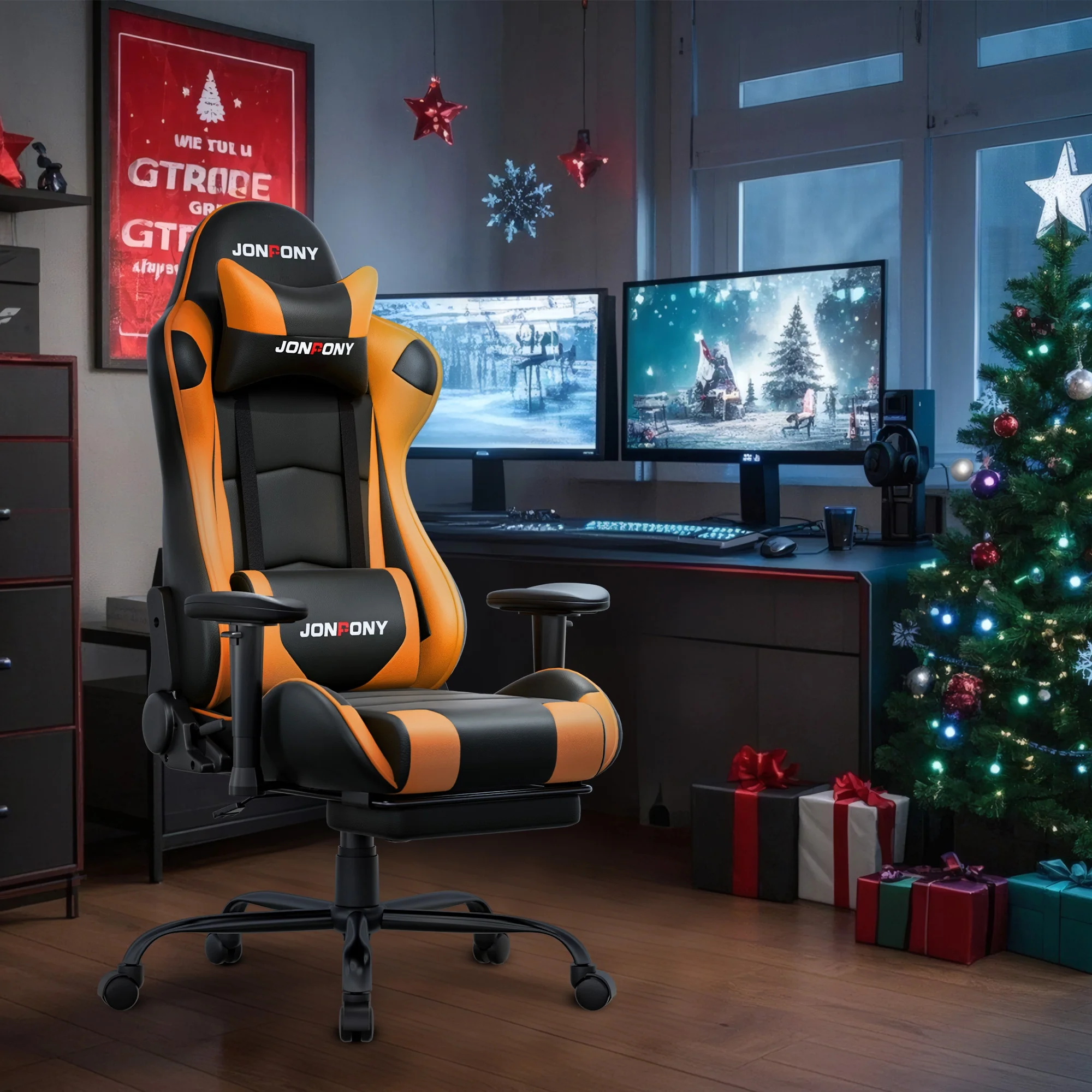 JONPONY Big and Tall 500LBS Gaming Chair, Ergonomic Design, Gamer Chair PU Leather with Footrest and Lumbar Support, High Back Office Chair Support 8 Hours Long Sitting,Red Computer Chair,Red - Image 38