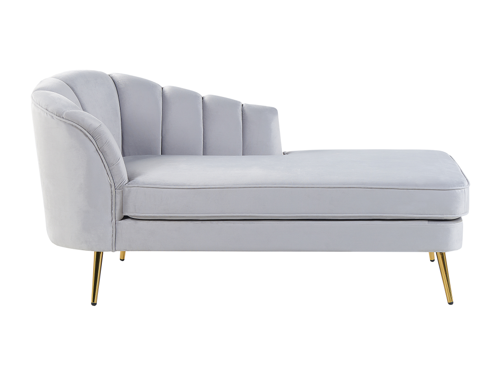 Chaise longue de terciopelo gris claro/dorado izquierdo ALLIER