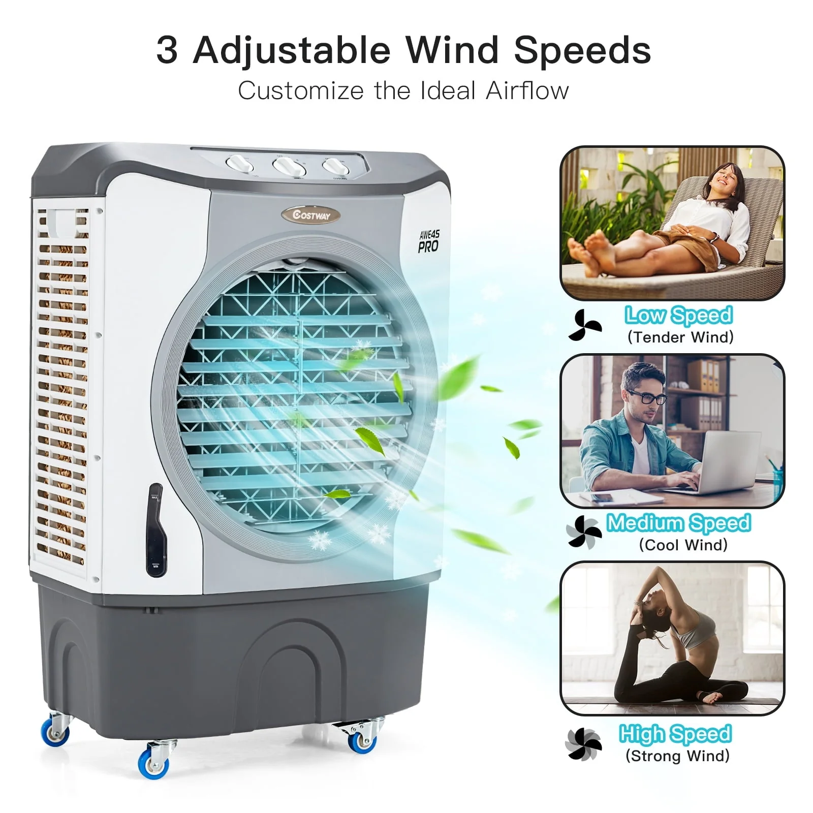 45L Evaporative Air Cooler 3-in-1 Swamp Cooler w/Large Water Tank & Washable Filter - Image 7