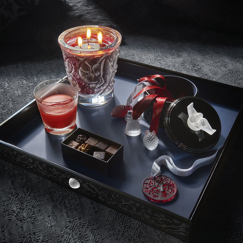 BOÎTE FLEURS DE CERISIER MOYEN MODÈLE - CRISTAL INCOLORE, BOIS LAQUÉ NOIR ET BLEU NUIT