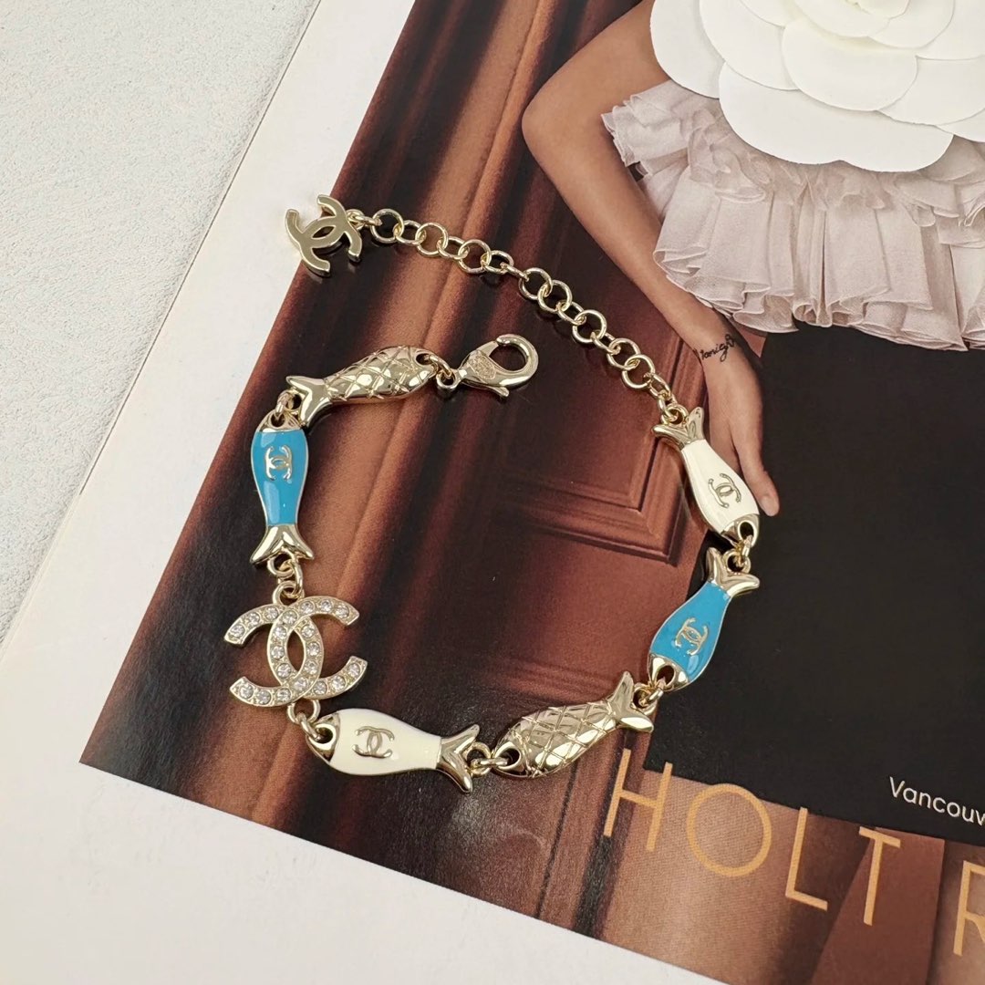 Chanel Color-Blocked White Blue Fish Bracelet - Original Replica Club