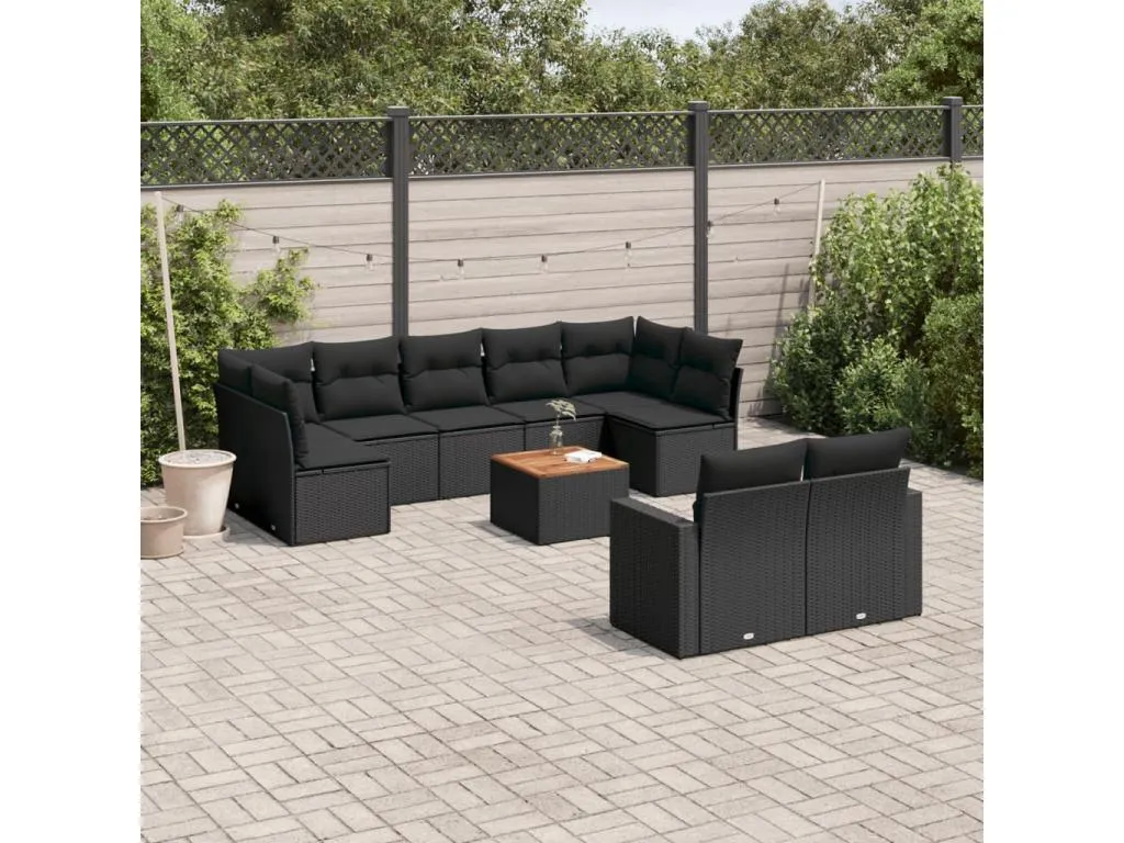 Set de sofás de jardín 10 piezas cojines ratán sintético negro 66473GWTL