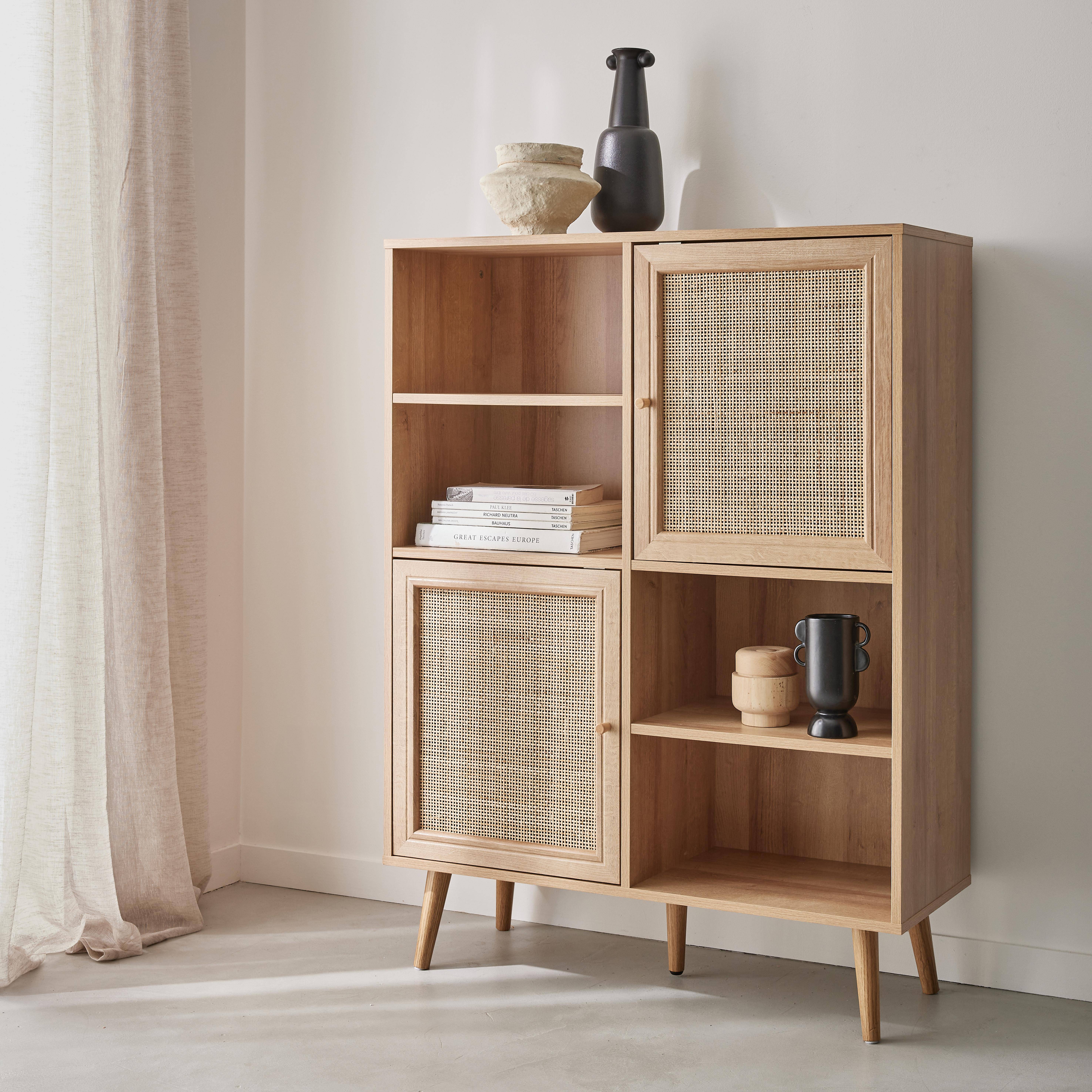 Boheme - Aparador de 4 puertas con almacenaje de caña y efecto madera
