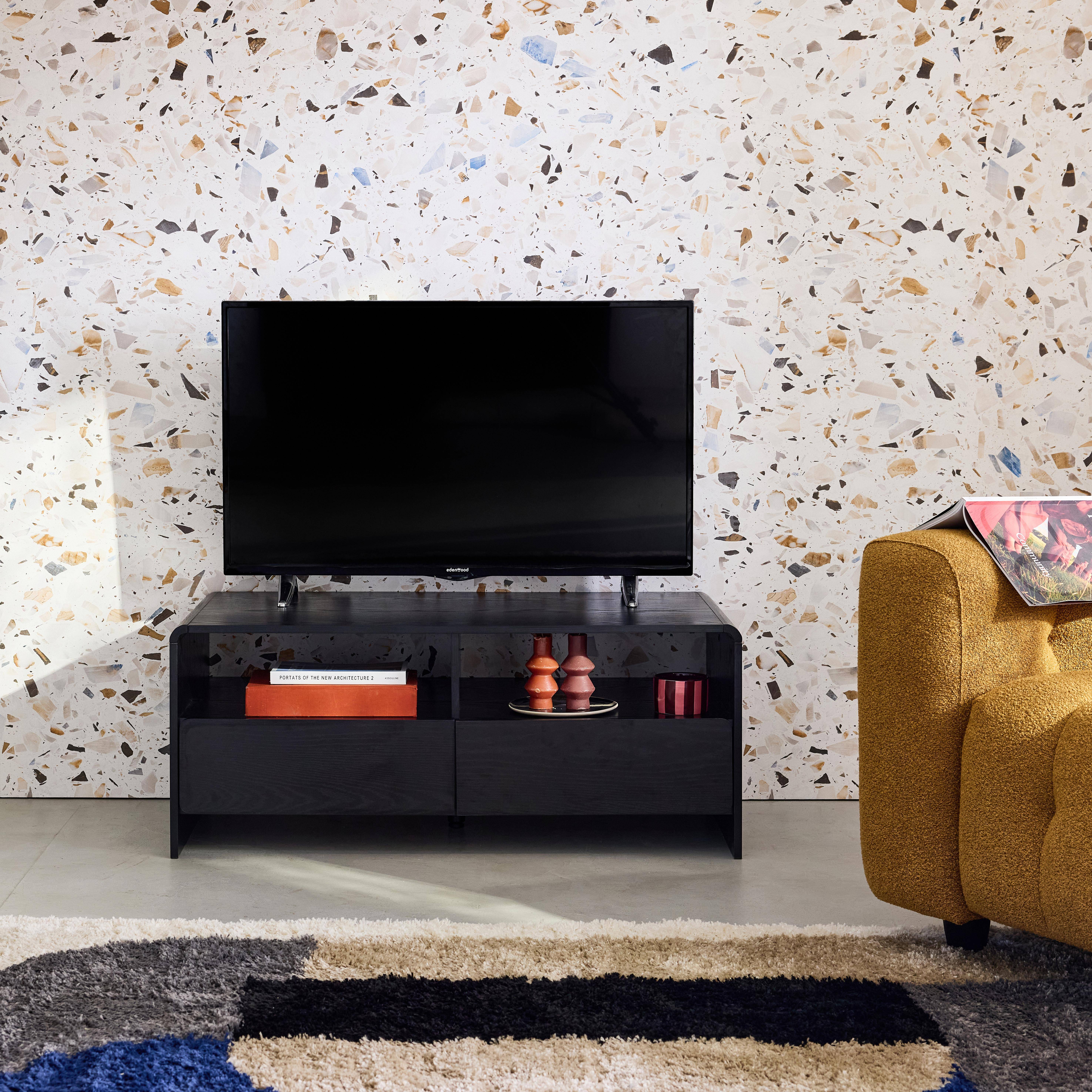 Milo - Mueble TV decorado de madera redondeada 2 cajones 110cm