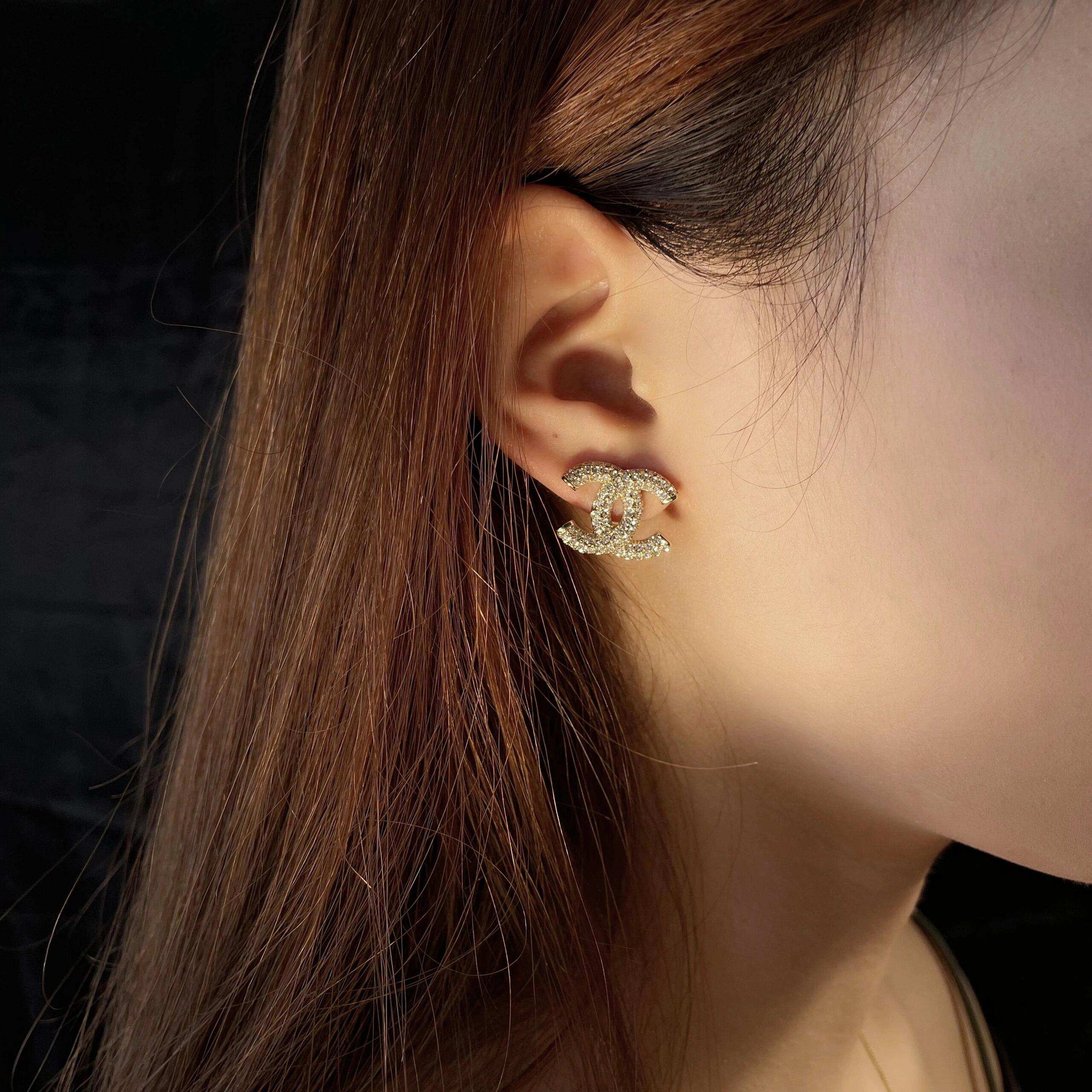 Chanel Full Diamond Paved CC Earrings - Original Replica Club