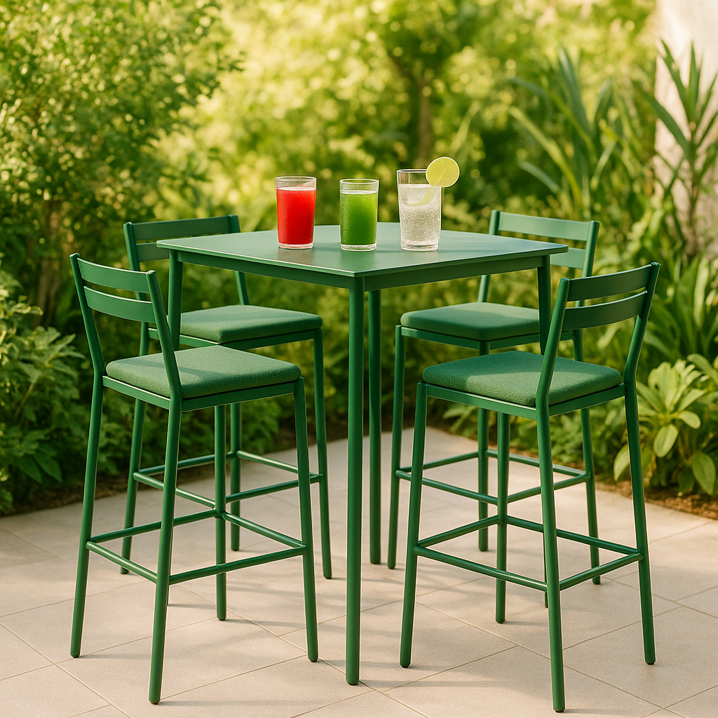 Bar de jardín Conjunto Verde Metal Ratán sintético Terraza exterior 120x55x110 cm