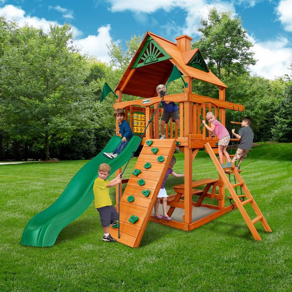 WAYFAIR Gorilla Playsets Chateau Tower Wood Playset With Rock Wall