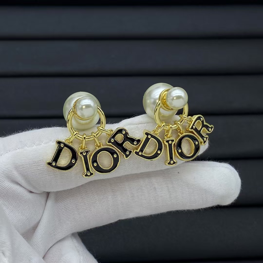 Black Enamel Dior Dangle Pearl Earrings - Original Replica Club