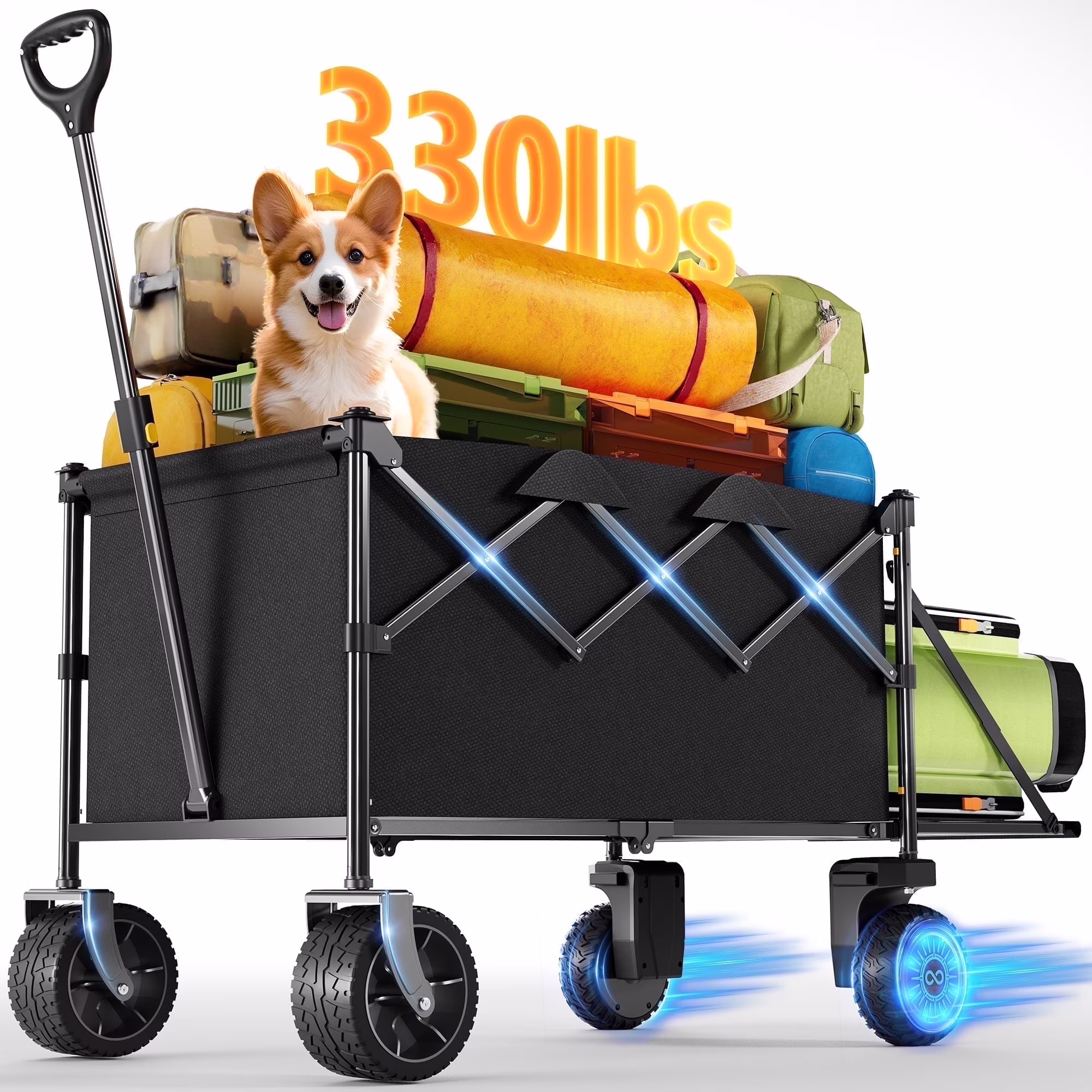 KEESTP Electric Utility Wagon, 300W Motor,Foldable Cart with All Terrain Wheel for Camping/Gardening/Shopping