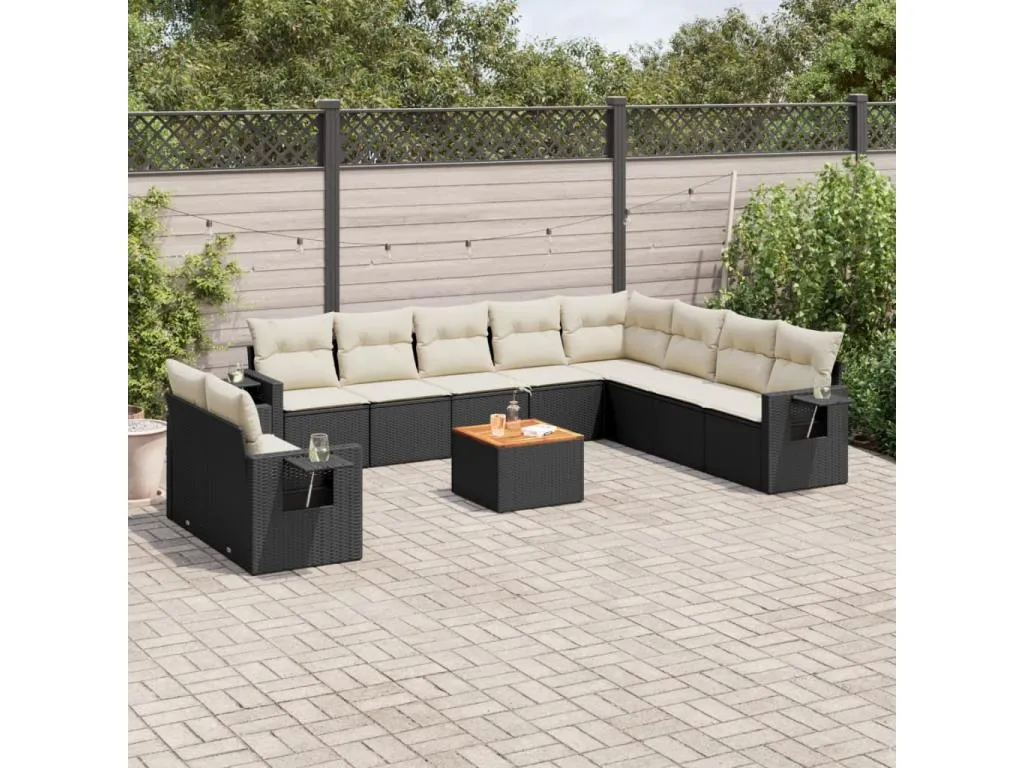 Homepleno Set de sofás de jardín 11 pzas y cojines ratán sintético negro 57255boyo