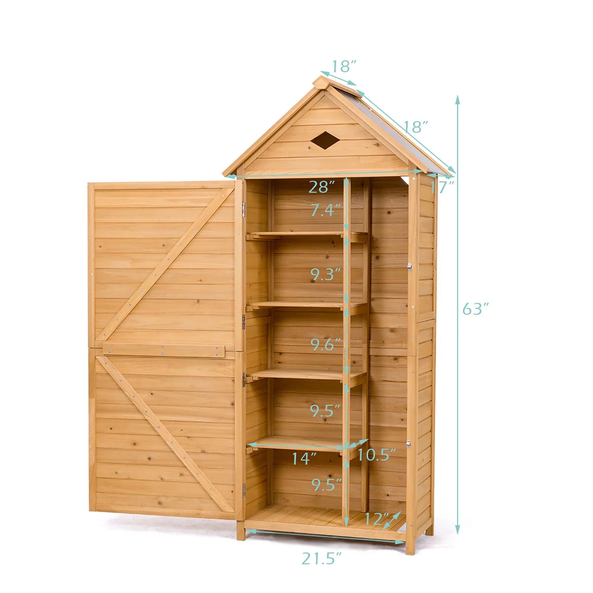 Gymax Outdoor Storage Shed Lockable Wooden Garden Tool Storage Cabinet W/ Shelves