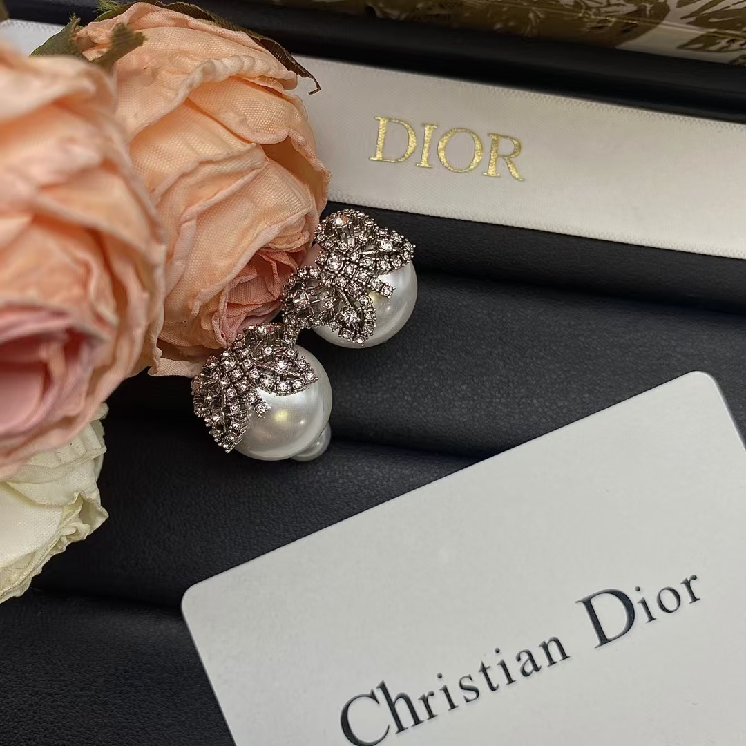 Dior Butterfly Paved on Pearl Stud Earrings - Original Replica Club