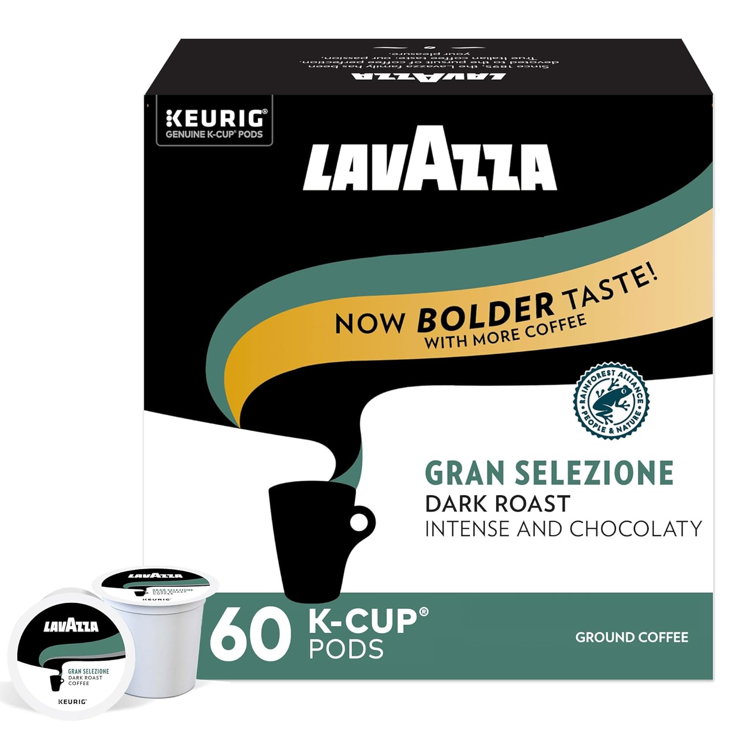 Lavazza Gran Selezione Single-Serve Coffee K-Cup® Pods for Keurig® Brewer. Dark Roast. 10 Count Box. (Pack Of 6) 100% Arabica. Rainforest Alliance Certified 100% sustainably grown. Value Pack