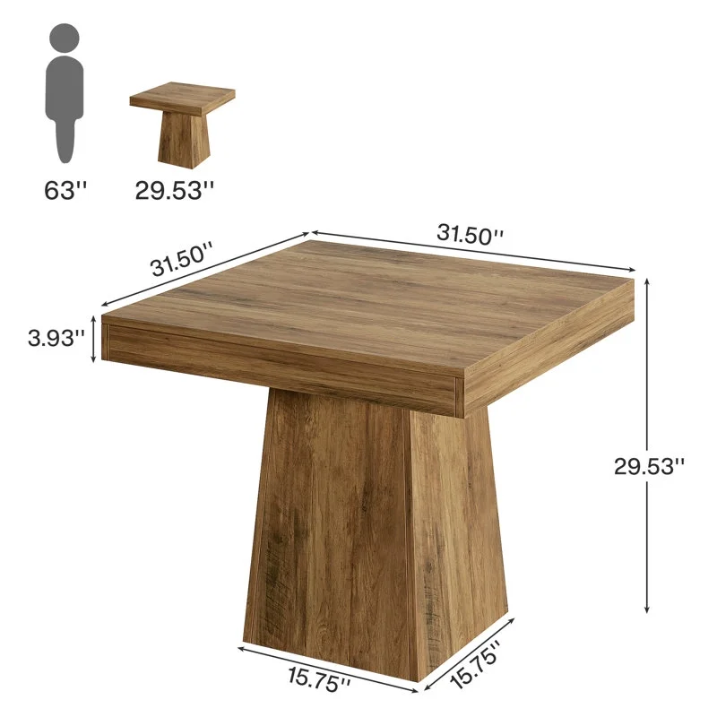 Tribesigns Square Dining Table for 4, 31.5-Inch Kitchen Table Small Dinner Table with Sturdy Pedestal Base, Farmhouse Dining Room Table for Home Dining Room, Living Room, Kitchen, Vintage Brown - Image 4